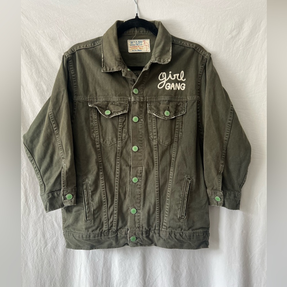 Girl Gang ladies denim Jacket with cropped sleeves -Medium